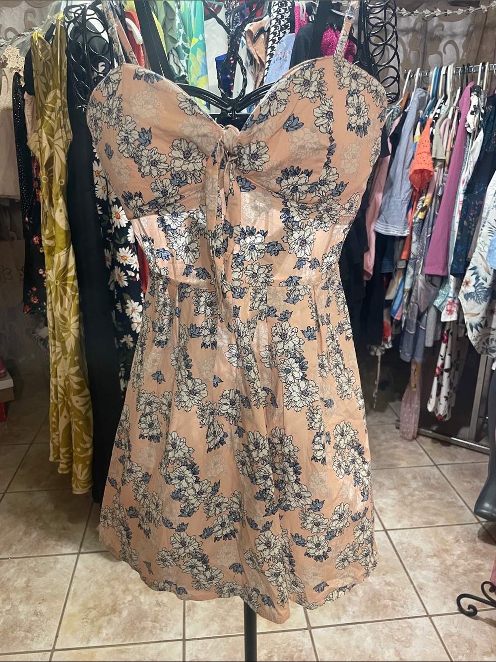 Say What? Peach Floral Tie-Front Mini Dress